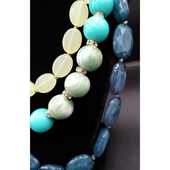 Chunky Beaded Statement Necklace Blue Green Simple Addiction Adjust 22 Inch - Picture 4 of 12